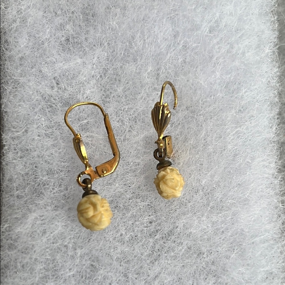 Gold and Cream Floral Drop Earrings